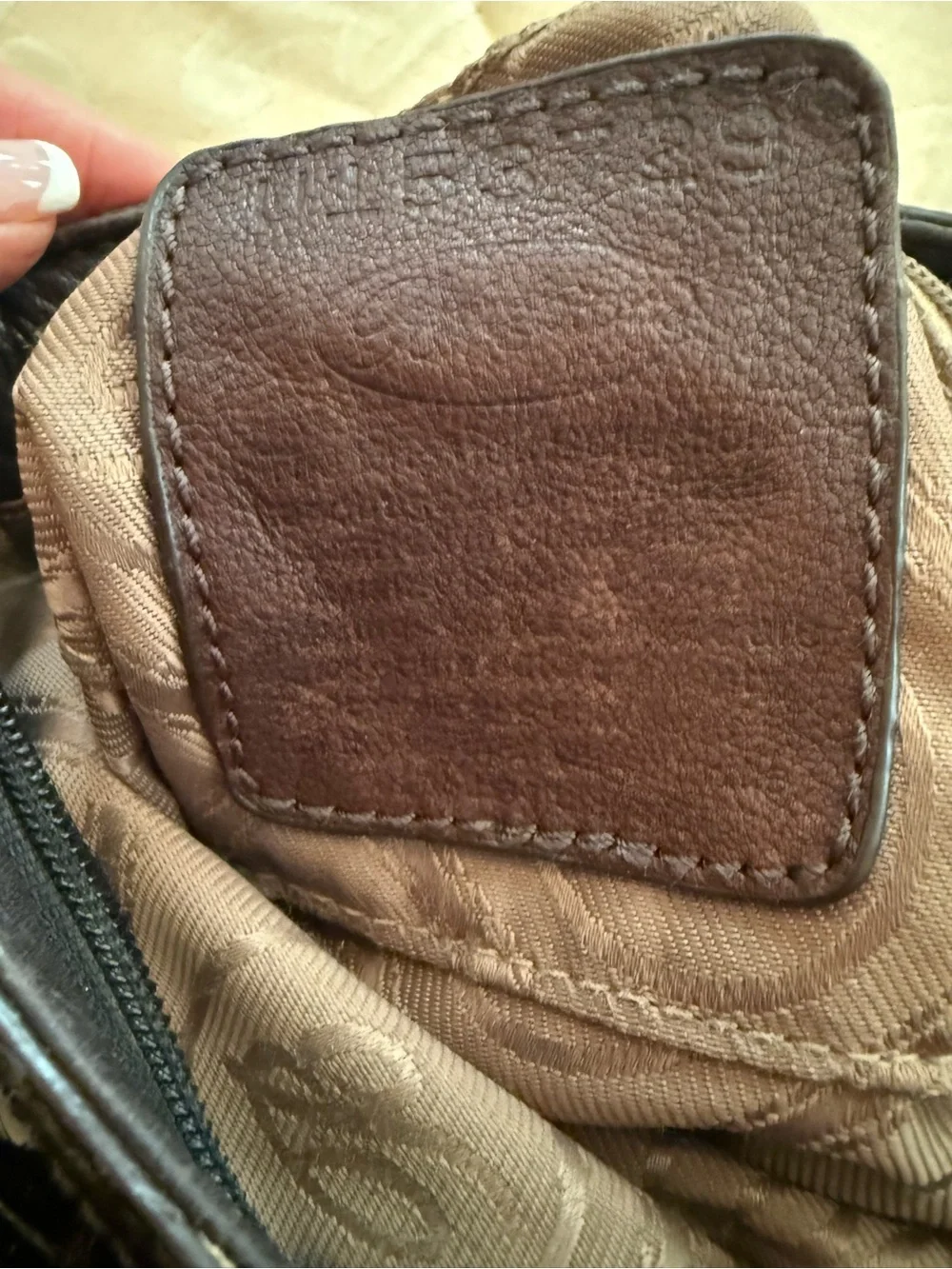 Brighton Vintage chocolate brown glossy Croc-Embossed Leather Messenger Bag